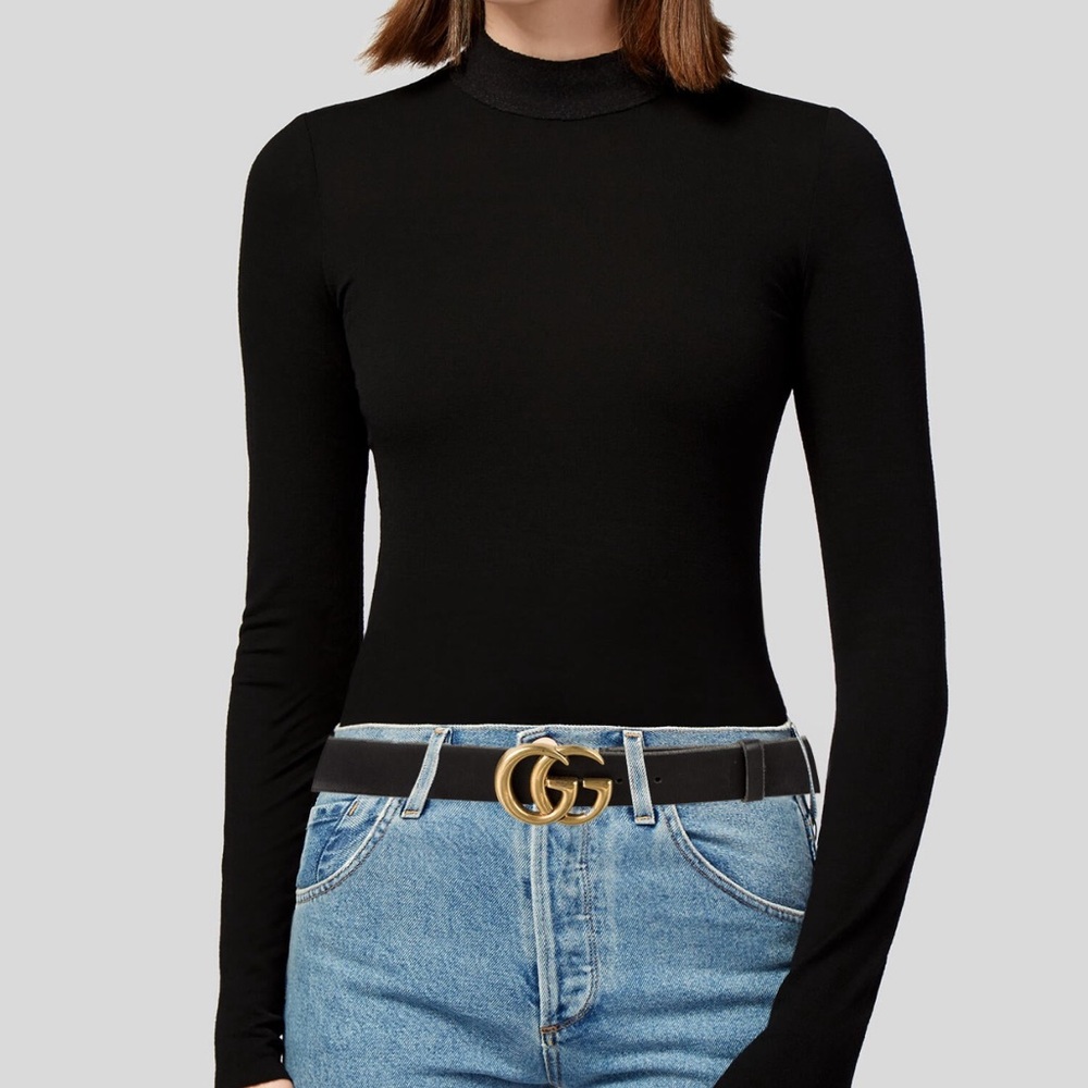 Gucci Black Leather Belt w/ Gold-Tone GG Buckle – Women’s Medium